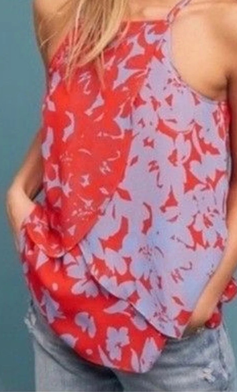 Maeve Anthropologie Floral Layered Swing Tank Top Red Blue Flowy Boho Cottage XS